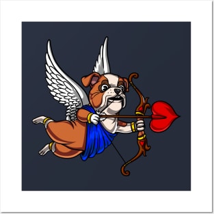 English Bulldog Funny Valentines Day Dog Cupid Posters and Art